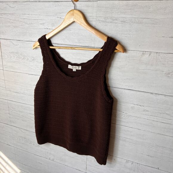 Loft Sweater Womens Size Large Chocolate Brown Sleeveless Knit Fall Wear - Picture 4 of 13